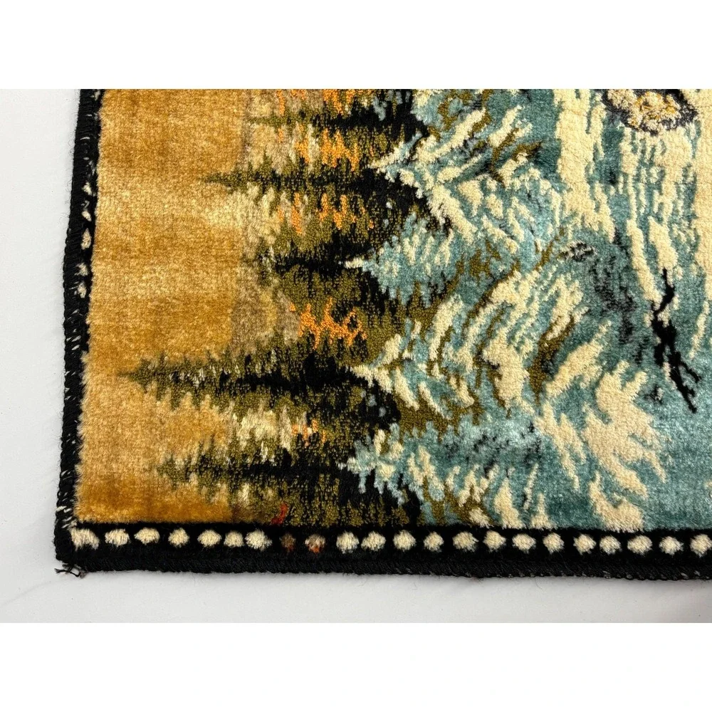 Vintage‎ Rug Italian Woven Plush Velvet Alaskan Husky Tapestry Dogsled Clean
